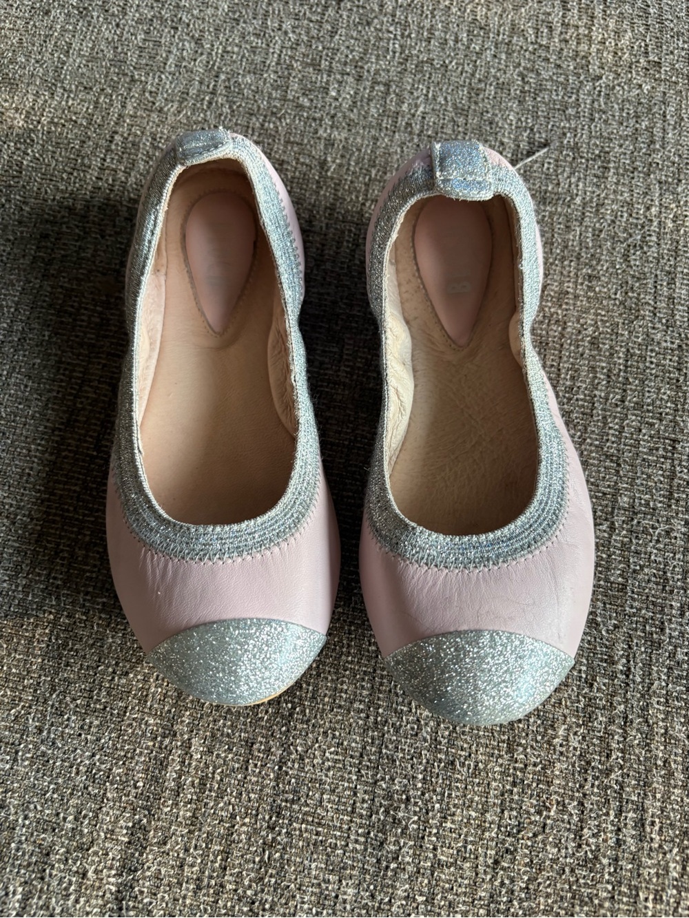 Vero Cuoio Pink Ballet Flats with Silver Glitter Toe
